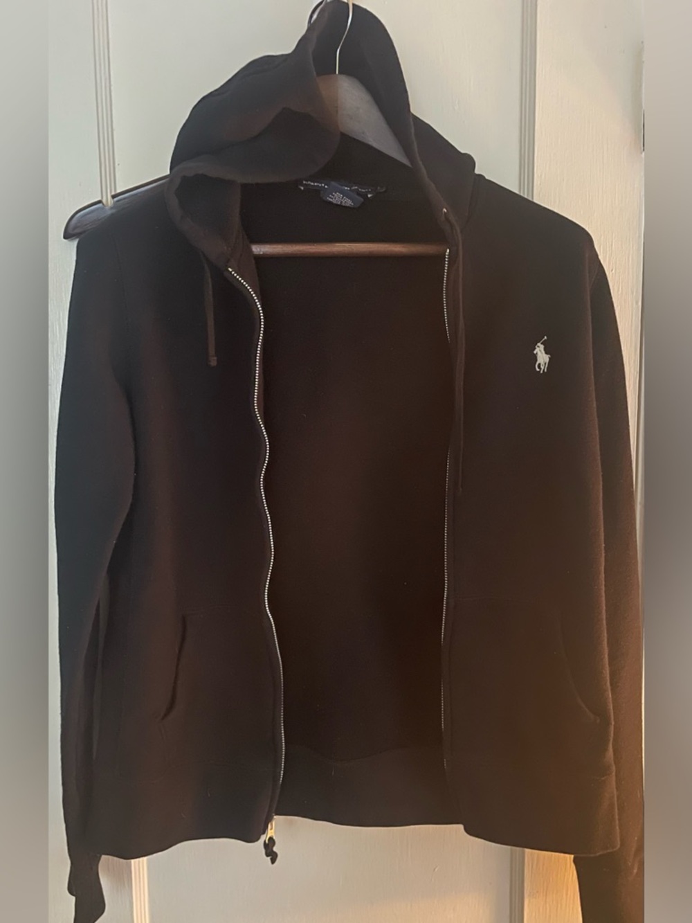 Ralph Lauren Sport Black Zip Hoodie Pockets Polo Pony Logo Womens Large Vintage - Picture 3 of 10